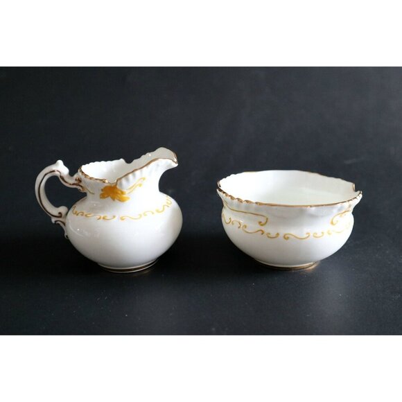 Vintage Aynsley Cream & Sugar Petite White With Yellow Trim - Picture 1 of 4